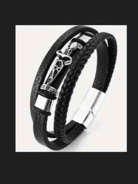 Black and Silver Layered Wrap Bracelet Bohemian Leather Wrap Bracelet